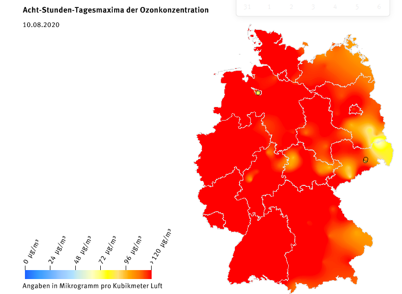 Ozon 8h Tagesmaxima 2020 08 10